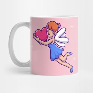 Cute Fairy Flying With Love Heart Cartoon Mug